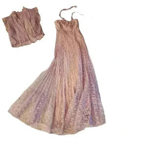 Vintage Workers Union Lavender Lace Long Formal Gown With Lace Cover Top *Read*
